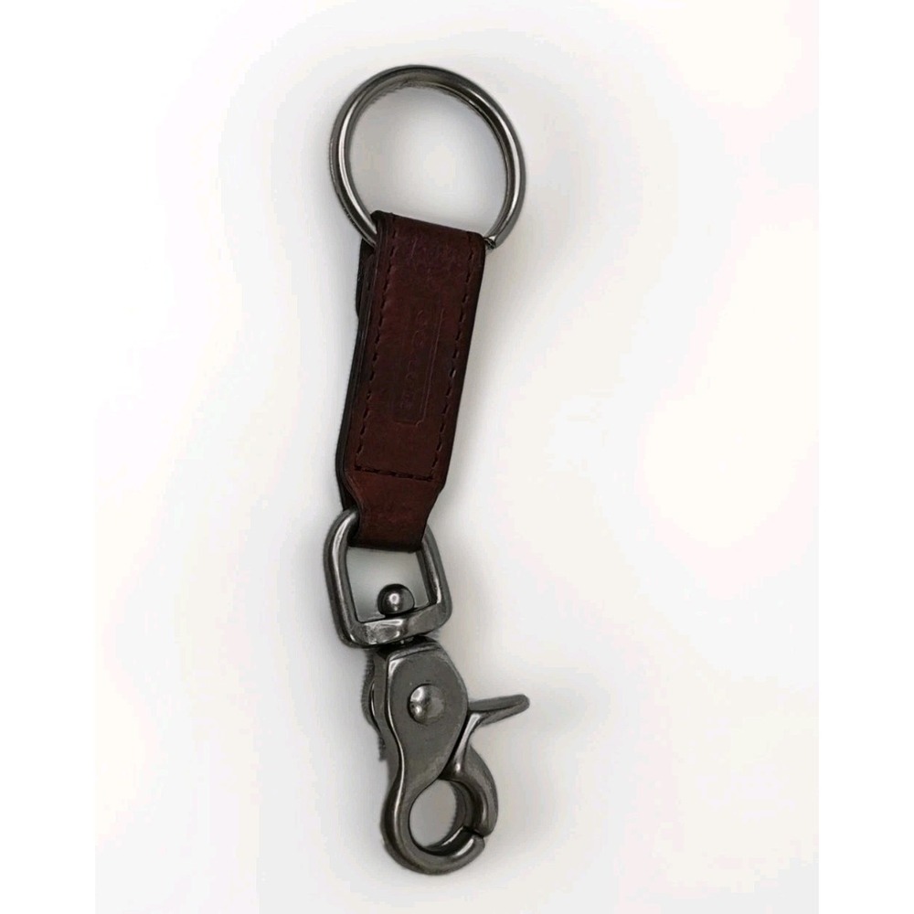 Vintage 90s Coach Trigger Snap Key Fob Keychain Valet Brown Leather Silver 7212